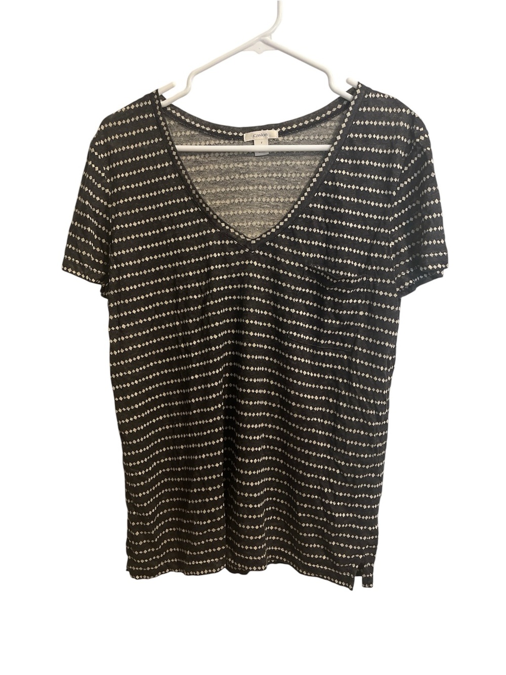 Caslon Dot-Stripe V-Neck Short Sleeve Tee